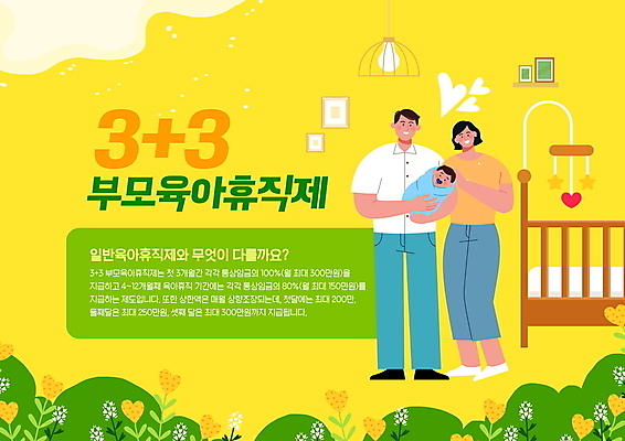 전신 PSD 편집이미지 여자 남자 가족 엄마 전등 서기 성인 타이포그라피 세명 노란색 육아 아기 아빠 모빌 아기침대 정부정책 제도 하트꽃 들어올리기 육아휴직 이미지편집 문자 꽃 컬러 관계 모션 휴가 조명 사람 아기용품 침대 정책 파일형식