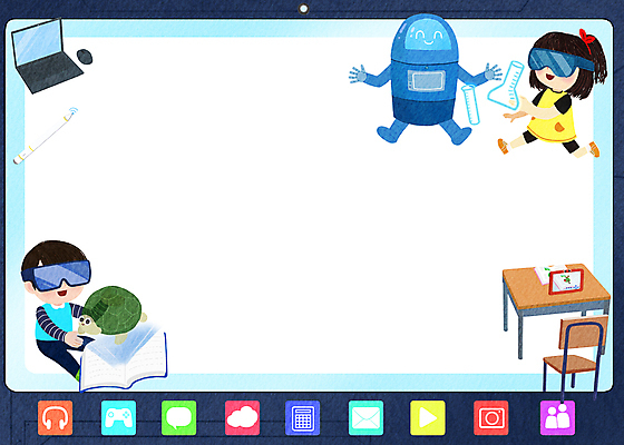 전신 PSD 여자 남자 어린이 의자 일러스트 프레임 앉기 소녀 소년 두명 책 노트북 달리기 체험 거북이 어플리케이션 남색 로봇 책상 가상공간 프레임일러스트 홀로그램 증강현실 가상현실 어린이만 VR기기 AI_인공지능 국내일러스트 컬러 가구 컨셉 파충류 모션 사람 전자제품 기계 파일형식