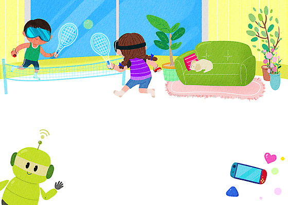 전신 PSD 한마리 여자 남자 화분 어린이 거실 일러스트 프레임 서기 들기 소녀 소년 두명 소파 경쟁 테니스 테니스라켓 네트 강아지 테니스공 게임기 로봇 손인사 가상공간 프레임일러스트 증강현실 가상현실 어린이만 VR기기 국내일러스트 1 스포츠 컨셉 의자 공 모션 사람 반려동물 구기 기계 인사 라켓 테니스용품 개 파일형식