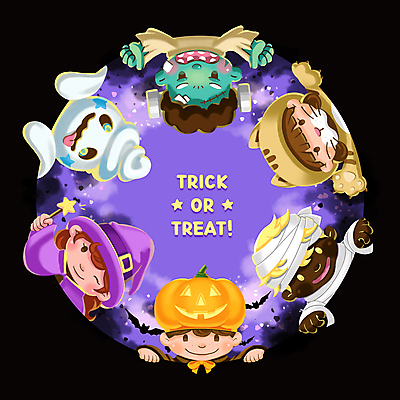 PSD 여자 남자 어린이 일러스트 장난 윙크 미소 들기 소녀 소년 여러명 상반신 분장 보라색 고양이 주먹 할로윈 유령 마녀 동물탈 마법지팡이 몬스터 미라 잭오랜턴 코스프레 프랑켄슈타인 어린이만 동물옷 국내일러스트 옷 컬러 다수 포유류 모션 표정 사람 반려동물 탈 파일형식