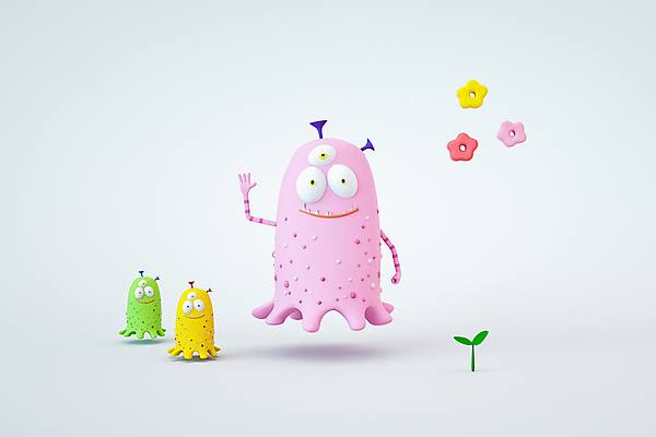 PSD 편집 편집이미지 캐릭터 디자인 꽃 잎 3D캐릭터 세마리 사람없음 3D소스 3D 손들기 새싹 흰색 인사 풀 디지털합성 몬스터 편집소스 편집3D 식물 컬러 모션 3 예절 파일형식