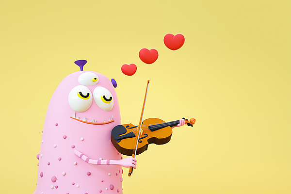 PSD 편집 편집이미지 캐릭터 디자인 교육 음악 연주 음표 3D캐릭터 들기 사람없음 노란색 3D소스 3D 눈감음 하트 바이올린 디지털합성 음악교육 몬스터 에듀 에듀케이션 편집소스 편집3D 모양 기호 컬러 모션 현악기 문화예술 파일형식