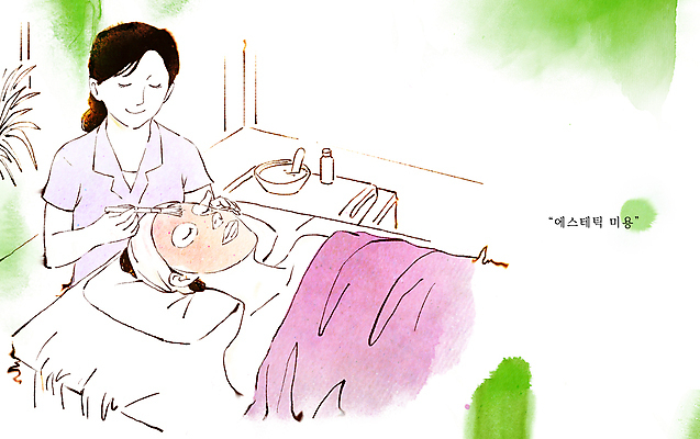 PSD 여자 일러스트 들기 상반신 성인 두명 눕기 뷰티 침대 붓 머리띠 피부 피부관리 바르기 팩 마사지팩 피부과 피부관리사 성인여자만 국내일러스트 직업 가구 장신구 모션 병원 사람 신체부위 화장품 여자만 성인만 파일형식