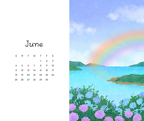 PSD 구름 무지개 일러스트 하늘 풍경 사람없음 여름 파란색 강 달력 풀 6월 수국 국내일러스트 자연요소 식물 계절 꽃 컬러 날짜 파일형식