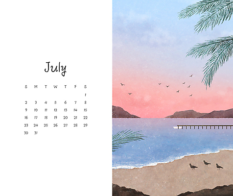 PSD 바다 여행 일러스트 조류 휴가 산 풍경 사람없음 여름 파란색 야자수 노을 달력 휴양지 7월 선박 국내일러스트 자연요소 나무 동물 계절 컬러 수상교통 장소 날짜 파일형식