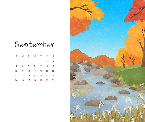 PSD 일러스트 단풍나무 갈대 풍경 사람없음 강 달력 가을 돌_바위 9월 은행나무 돌다리 국내일러스트 나무 식물 계절 단풍 다리_건축물 날짜 파일형식