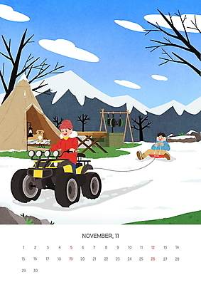 전신 PSD 나무 구름 남자 반려견 어린이 겨울 일러스트 산 텐트 앉기 소년 상반신 성인 두명 캠핑 달력 눈 잡기 당기기 강아지 승차 11월 썰매 4륜바이크 부자지간 남자만 국내일러스트 자연요소 식물 계절 아들 가족 모션 레저 날씨 캠핑도구 사람 반려동물 바이크 날짜 아빠 개 파일형식