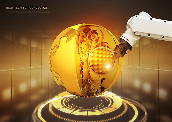 PSD 편집이미지 지구 기술 정보기술 사람없음 세계 노란색 로봇 하이테크 반도체 반도체산업 IT산업 반도체칩 카피스페이스 이미지편집 산업 컬러 공백 메모리칩 파일형식