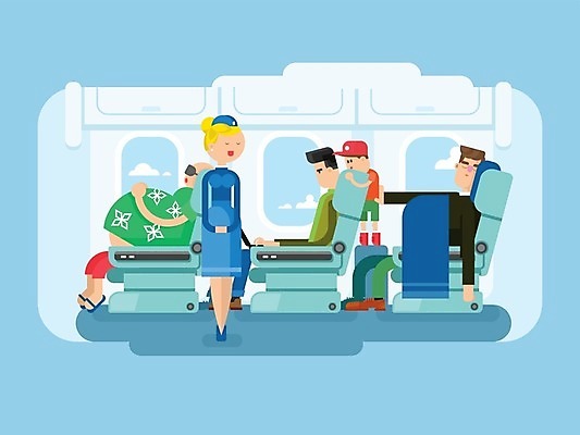 EPS 해외이미지 디자인 여자 남자 어린이 여행 백그라운드 의자 일러스트 비즈니스 창문 교통시설 하늘 휴가 비행기 실내 사람 앉기 여러명 성인 그래픽 여행객 짐 플랫 승무원 항공 서비스 승객 해외202004 해외일러스트 직업 가구 다수 교통 항공교통 모션 대중교통 내부 시설 파일형식 벡터