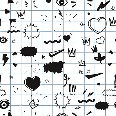 EPS 해외이미지 모양 디자인 옷 별 어린이 백그라운드 스티커 셔츠 패턴 일러스트 학교 왕관 세포 흑백 미술 소년 타이포그라피 사람없음 그래픽 세트 연필 패턴백그라운드 하트 클로버 느낌표 낙서 번개 만화 스케치 오브젝트 그림 팝아트 그런지 스타일 해외202004 해외일러스트 자연요소 문자 기호 교육 남자 상의 무늬 날씨 문화예술 학용품 촬영기법 사람 필기구 파일형식 벡터