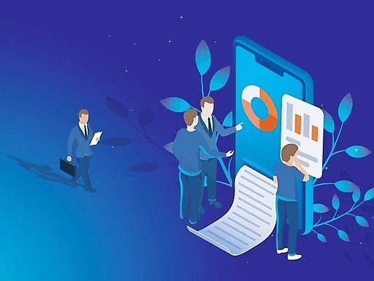 EPS 해외이미지 템플릿 응시 남자 백그라운드 컨셉 일러스트 회사 비즈니스 아이디어 사람 파란색 스마트폰 3D 디지털 자료 인포그래픽 성장 가리킴 분석 보고서 상업 진행 성인남자만 해외202004 해외일러스트 시선 컬러 손짓 핸드폰 스마트기기 디지털합성 남자만 성인만 파일형식 벡터