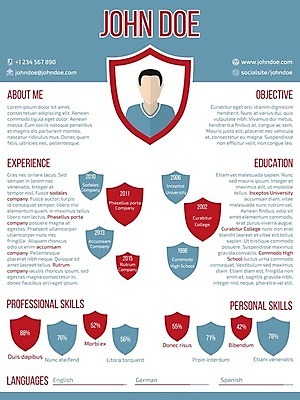 EPS 해외이미지 템플릿 일러스트 회사 비즈니스 텍스트 그래프 사람없음 빨간색 파란색 인포그래픽 업무 어플리케이션 면접 레이아웃 문서 페이지 방패 이력서 고용 채용 타임라인 해외202004 해외일러스트 컬러 구직 작업 파일형식 벡터