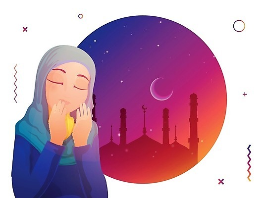 EPS 해외이미지 캐릭터 전통 배너 여자 종교 문화 백그라운드 일러스트 휴가 축제 기도 축하 이슬람교 모스크 커뮤니티 단식 마스지드 해외202004 해외일러스트 일러캐릭터 컨셉 사람 파일형식 벡터