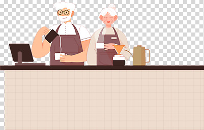 편집 편집이미지 여자 할아버지 노년 남자 할머니 들기 누끼 상반신 두명 눈감음 노부부 카페 붓기 커피포트 계산대 바리스타 PNG 포스기 핸드드립 노인만 편집소스 액티브시니어 직업 부부 모션 주전자 사람 성인 실버라이프 상점 기계 커피용품 성인만 파일형식