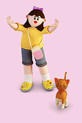 전신 PSD 편집 편집이미지 한마리 여자 어린이 3D캐릭터 한명 서기 소녀 3D 고양이 만세 올려보기 디지털합성 소녀한명만 편집소스 반려묘 월간캐릭터 제니 편집3D 캐릭터 1 포유류 모션 사람 반려동물 여자한명만 소녀만 파일형식