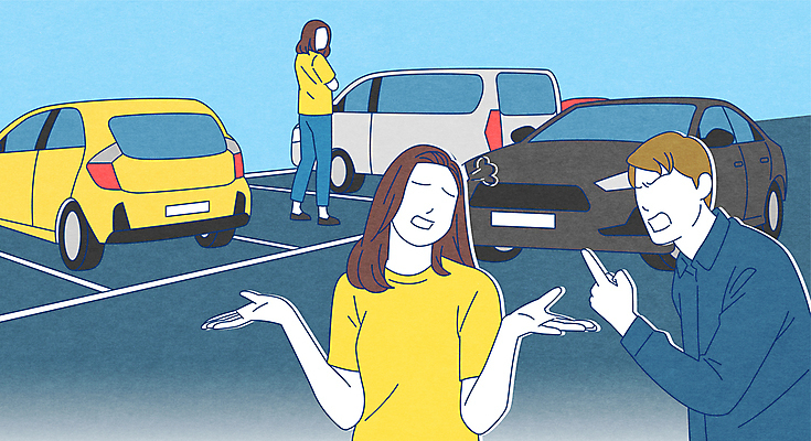 전신 여자 남자 일러스트 자동차 서기 상반신 성인 세명 손들기 분노 가리킴 주차 싸움 주차장 항의 성인만 국내일러스트 AI파일 감정 육상교통 모션 사람 손짓 파일형식 벡터