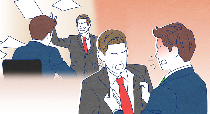 남자 중년 일러스트 정장 여러명 상반신 성인 분노 잡기 비즈니스맨 던지기 사장 상사 문서 싸움 부하 멱살 남자만 갑질 국내일러스트 AI파일 옷 감정 다수 비즈니스 모션 사람 직장인 파일형식 벡터