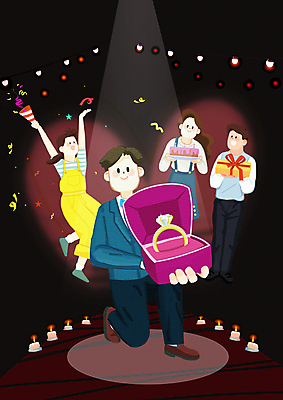 전신 PSD 여자 남자 프로포즈 일러스트 폭죽 들기 이벤트 여러명 상반신 성인 선물상자 케이크 만세 하트 축하 무릎꿇기 결혼반지 꽃가루 반지케이스 스포트라이트 성인만 국내일러스트 모양 다수 결혼 컨셉 모션 디저트 선물 사람 상자 반지 가루 보관함 파일형식