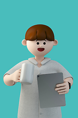 PSD 편집 편집이미지 남자 커피 3D캐릭터 한명 들기 상반신 성인 태블릿 3D 업무 비즈니스맨 커피잔 디지털합성 성인남자한명만 편집소스 월간캐릭터 제이크 편집3D 캐릭터 1 음료 비즈니스 모션 잔 사람 전자제품 스마트기기 작업 직장인 남자한명만 성인남자만 파일형식