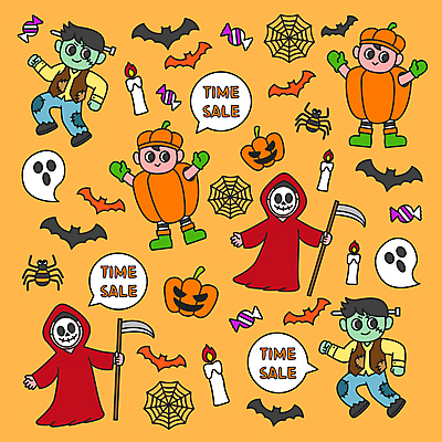 전신 남자 말풍선 패턴 일러스트 촛불 호박 팔벌리기 사탕 서기 들기 여러명 성인 분장 걷기 주황색 할로윈 패턴백그라운드 유령 거미줄 거미 박쥐 낫 몬스터 저승사자 프랑켄슈타인 성인남자만 국내일러스트 AI파일 컬러 다수 곤충 백그라운드 무늬 채소 초 포유류 모션 디저트 사람 남자만 성인만 파일형식 벡터