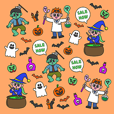 전신 여자 남자 패턴 일러스트 촛불 팔벌리기 서기 들기 여러명 성인 주황색 할로윈 패턴백그라운드 독약 과학자 마녀 박쥐 독사과 몬스터 잭오랜턴 프랑켄슈타인 성인만 젓기 국내일러스트 AI파일 직업 컬러 과학 다수 백그라운드 무늬 초 포유류 모션 사람 학자 파일형식 벡터