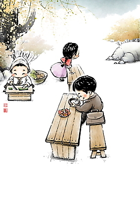 전신 PSD 나무 여자 남자 어린이 의자 가방 일러스트 식재료 캘리그라피 식탁 붓터치 요리 서기 앉기 풍경 소녀 성인 세명 도장 식당 식사 시장 추억 자르기 먹기 동양화 번짐 낙관 장사 닦기 국밥 야외식당 옛날 국내일러스트 식물 잡화 한식 가구 컨셉 모션 탁자 미술 사람 상점 상업 파일형식 효과