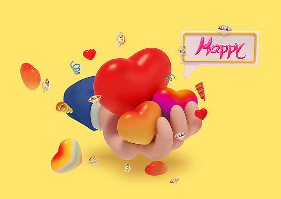 PSD 편집 편집이미지 손 행복 말풍선 들기 신체부위 노란색 3D소스 3D 하트 디지털합성 다이아몬드 편집소스 편집3D 모양 감정 컬러 모션 사람 보석 파일형식