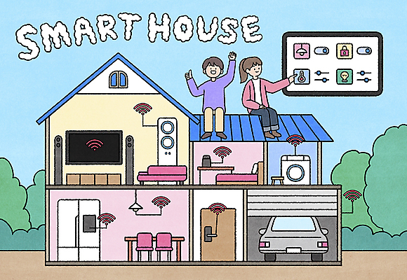 전신 PSD 여자 남자 일러스트 자동차 주택 스마트라이프 앉기 성인 두명 파란색 스마트폰 스마트기기 손들기 텔레비전 터치 가리킴 에어컨 스마트 현관문 와이파이 냉장고 세탁기 차고 컨트롤 사물인터넷 성인만 스마트홈 국내일러스트 라이프스타일 육상교통 컬러 컨셉 모션 정보기술 사람 손짓 건물 전자제품 핸드폰 문 가전제품 무선인터넷 파일형식 AI_인공지능