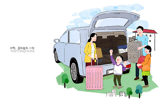 전신 PSD 나무 부부 여자 남자 행복 어린이 여행 일러스트 가족 자동차 하늘 휴가 가족여행 웃음 들기 소녀 소년 여러명 건물 손들기 캐리어 여행가방 희망 자녀 즐거움 설렘 자동차트렁크 국내일러스트 식물 건축물 커플 감정 육상교통 다수 가방 관계 모션 표정 사람 파일형식