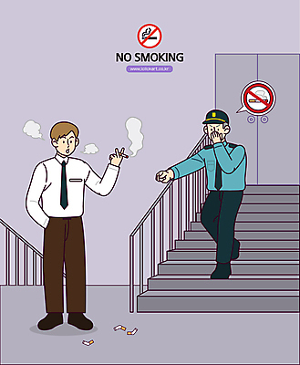 전신 남자 일러스트 흡연 담배 경비 성인 두명 손들기 계단 회색 가리킴 직장인 복도 수비 찡그림 주머니손 금연 경비원 금연구역 금연표지판 흡연금지 흡연자 성인남자만 국내일러스트 AI파일 직업 캠페인 컬러 모션 표정 안전 사람 손짓 금지 표지판 보호 사회이슈 제한구역 남자만 성인만 파일형식 벡터