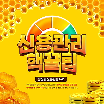 PSD 편집이미지 관리 타이포그라피 사람없음 경제 노란색 동전 꿀 벌집 동전탑 벌집무늬 신용도 신용등급 팁 신용점수제 이미지편집 문자 컬러 돈 금융 쌓기 파일형식