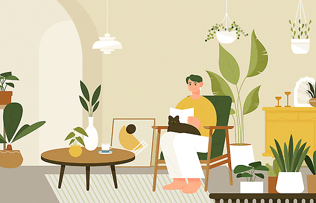 전신 식물 여자 화분 액자 일러스트 휴식 조명 한명 앉기 성인 초록색 독서 유행 고양이 거울 커피잔 모던 촛대 베이지색 성인여자한명만 플랜테리어 반려묘 행잉플랜트 국내일러스트 AI파일 1 커피 컬러 컨셉 포유류 모션 잔 사람 반려동물 인테리어 여자한명만 성인여자만 파일형식 벡터