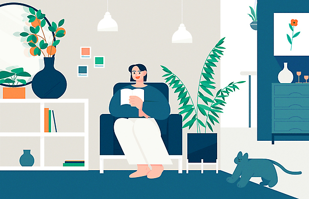 전신 식물 여자 액자 오렌지 일러스트 휴식 조명 책장 한명 들기 앉기 성인 책 인테리어 소파 꽃병 고양이 거울 회색 청록색 성인여자한명만 반려묘 행잉플랜트 국내일러스트 AI파일 1 디자인 꽃 화분 컬러 가구 컨셉 의자 과일 포유류 모션 사람 반려동물 여자한명만 성인여자만 파일형식 벡터