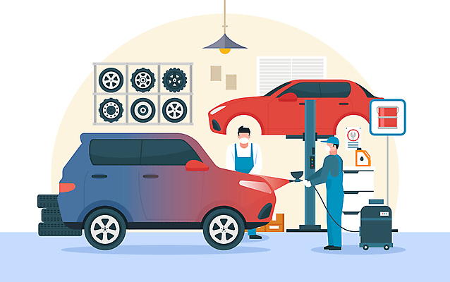 전신 남자 일러스트 승용차 자동차 조명 들기 성인 두명 페인트 직원 타이어 정비공 도색 자동차엔지니어 자동차정비 정비소 얼굴없음 성인남자만 에어건 카리프트 국내일러스트 AI파일 육상교통 모션 사람 공구 기술자 엔지니어 수리 차량용품 남자만 성인만 파일형식 벡터