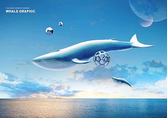 PSD 구름 편집이미지 바다 두마리 하늘 사람없음 그래픽 파란색 3D 달 비행 고래 오브젝트 입체도형 편집3D 자연요소 도형 컬러 2 포유류 수중동물 입체 디지털합성 파일형식