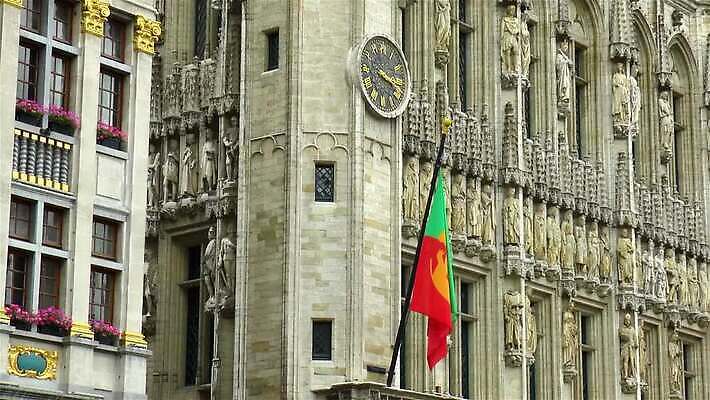 전통 조각 여행 건축양식 사람없음 장식 조각상 탐험 깃발 중세 역사 황금 심볼 묘사 벨기에 고딕 브뤼셀 MP4 해외동영상 클립영상 건축 조형물 동영상 서유럽 파일형식