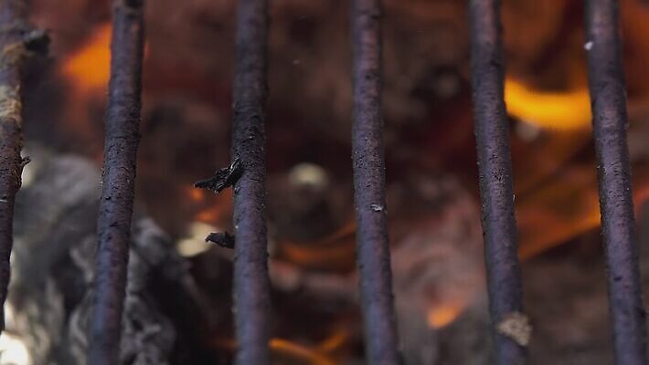 전통 음식 백그라운드 휴가 불꽃 육류 요리 사람없음 야외 식사 저녁식사 치킨 소고기 튀김 무대 신선 뜨거움 그물 닫기 맛 그릴 아침식사 모닥불 바비큐 자르기 굽기 먹기 속도 광 맛있는 4K MOV 해외동영상 슬로모션 클립영상 컨셉 식재료 모션 주방용품 불 촬영기법 구이 동영상 닭고기요리 파일형식