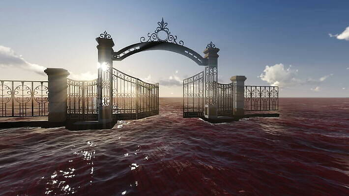 사람없음 물 태양 3D 철문 MOV 해외동영상 클립영상 자연요소 문 디지털합성 동영상 파일형식