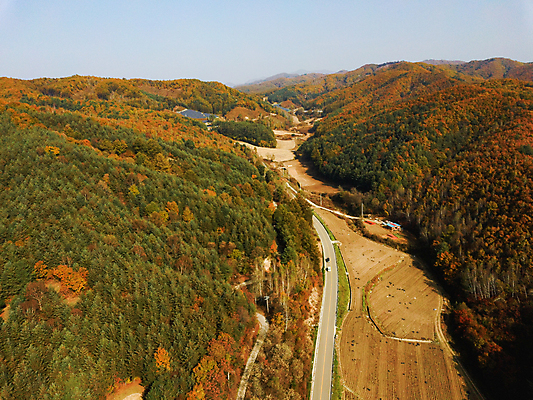 포토 JPG 주간 도로 단풍 산 사람없음 야외 가을풍경 가을 강원도 항공촬영 정선 전경 국내포토 자연요소 계절 길 뷰포인트 잎 교통시설 한국 풍경 파일형식 탑뷰 가을_계절