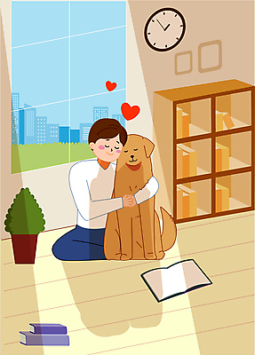 전신 한마리 남자 화분 반려견 일러스트 창문 안기 포옹 휴식 책장 한명 앉기 성인 책 반려동물 눈감음 화목 다정 하트 강아지 창가 동물라이프 성인남자한명만 국내일러스트 AI파일 모양 동물 1 라이프스타일 가구 컨셉 모션 사람 개 남자한명만 성인남자만 파일형식 벡터