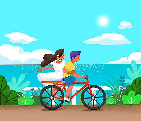 전신 PSD 구름 커플 여자 남자 바다 일러스트 앉기 성인 해변 두명 태양 자전거 풀잎 승차 성인만 국내일러스트 자연요소 잎 관계 모션 사람 바이크 풀_식물 파일형식