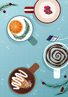 열매 음료 하늘색 잎 겨울 오렌지 일러스트 사람없음 하이앵글 카페 머그컵 차 메뉴 코코아 와플 라떼 민트티 밀크티 스파클링 민트초코 국내일러스트 AI파일 식물 계절 커피 뷰포인트 과일 디저트 컵 파란색 상점 초콜릿 파일형식 벡터