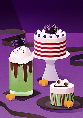 리본 음료 백그라운드 일러스트 호박 사람없음 장식 케이크 초콜릿 보라색 카페 할로윈 눈동자 메뉴 블루베리 피스타치오 레드벨벳 국내일러스트 AI파일 컬러 채소 과일 디저트 상점 견과류 눈_신체부위 파일형식 벡터