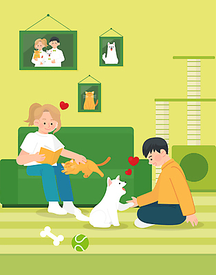 전신 부부 여자 남자 반려견 액자 일러스트 공 가족 들기 앉기 성인 두명 책 반려동물 독서 고양이 하트 강아지 가족사진 개뼈다귀 캣타워 성인만 쓰다듬기 딩펫족 반려묘 국내일러스트 반려용품 AI파일 모양 동물 라이프스타일 커플 포유류 관계 모션 사람 개 오브젝트 애견간식 파일형식 벡터 단체사진