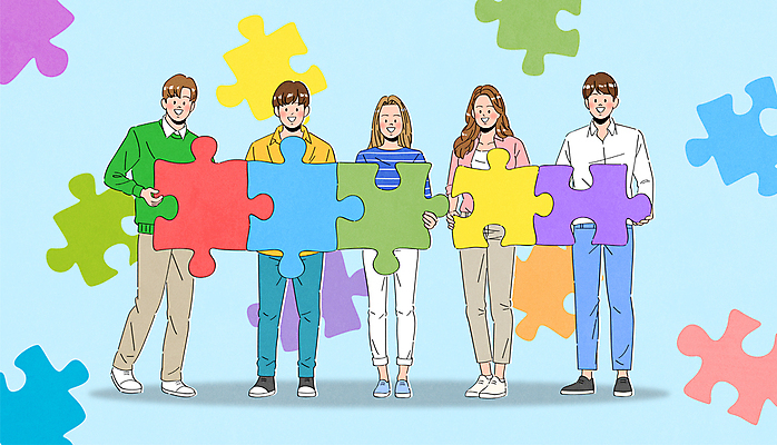 전신 여자 남자 하늘색 일러스트 협력 함께함 들기 여러명 성인 퍼즐 퍼즐조각 맞추기 성인만 국내일러스트 AI파일 조각 다수 컨셉 모션 사람 파란색 파일형식 벡터