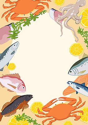 일러스트 사람없음 주황색 꽃게 가을 레몬 허브 해산물 도미 연어 고등어 낙지 놀래미 전어 프레임일러스트 제철음식 국내일러스트 AI파일 식물 계절 음식 컬러 과일 연체동물 프레임 어류 수중동물 게 제철 파일형식 벡터