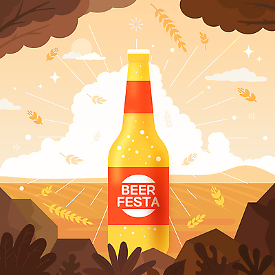 구름 일러스트 맥주 초원 사람없음 갈색 축제 숲 보리 맥주병 맥주축제 옥토버페스트 국내일러스트 AI파일 자연요소 컬러 술병 곡류 주류 파일형식 벡터