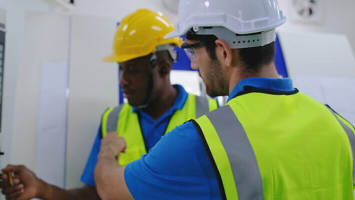 백인 직업 남자 산업 컨셉 유니폼 2 공장 노동자 직장 함께함 안전 사람 두명 힘 기계 장비 업무 작업실 기술자 엔지니어 수리 제조 감독 계획 헬멧 토론 땅 창고 동료 서비스 시설 경영자 무거움 공학 유지 철강 4K MOV 해외동영상 클립영상 서양인 옷 교육 회사 공업 관계 작업 무게 보호장비 리더 동영상 파일형식