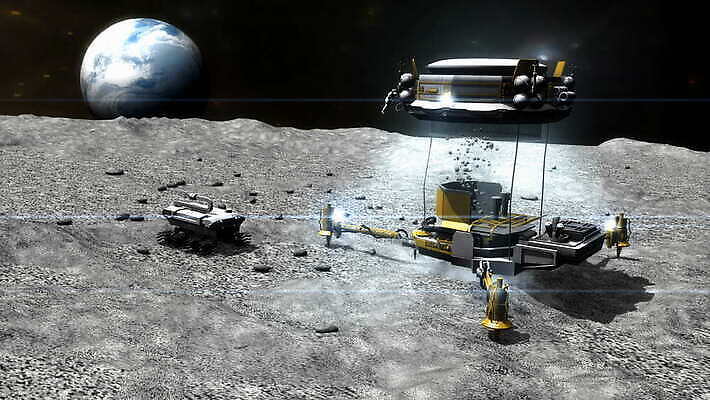 산업 컨셉 비즈니스 미래 사람없음 컴퓨터 3D 우주 장비 탐험 달 황금 은색 로봇 시설 애니메이션 탐색 광부 4K HD MOV 해외동영상 클립영상 자연요소 직업 컬러 전자제품 디지털합성 동영상 파일형식