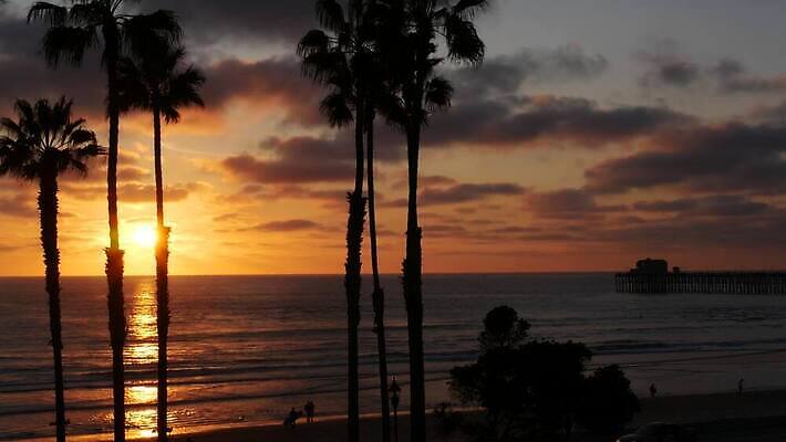 구름 실루엣 바다 여행 하늘 휴가 해변 사람없음 여름 야자수 태양 항구 검은색 미국 일몰 꿈 분위기 저녁 캘리포니아 주말 태평양 로스앤젤레스 4K 오션사이드 산타모니카 MP4 해외동영상 클립영상 자연요소 나무 계절 컬러 컨셉 북아메리카 교통시설 촬영기법 노을 밤 야간 동영상 파일형식
